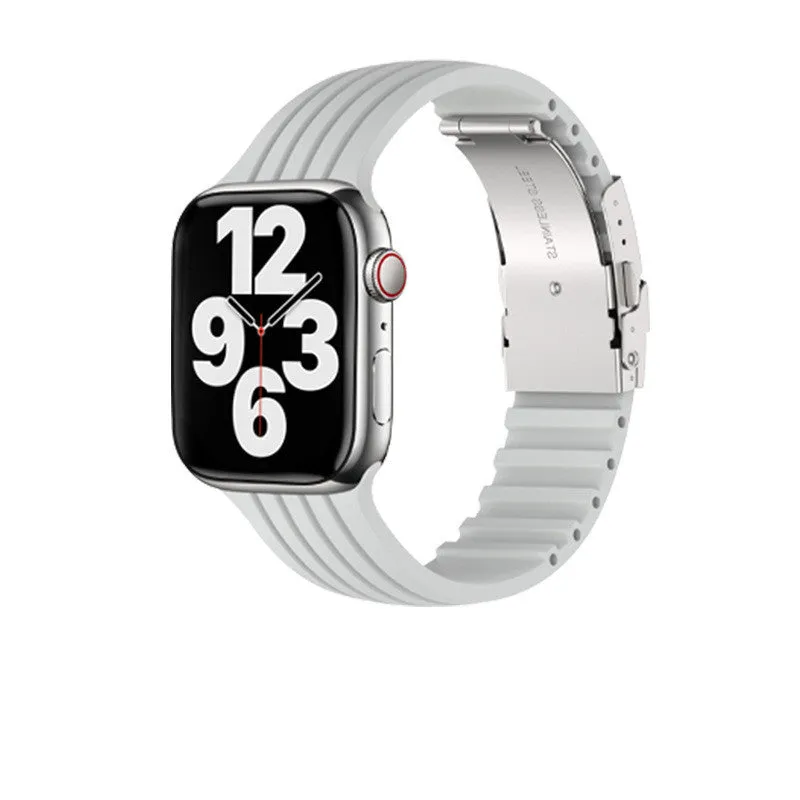 Silicone stripe iWatch strap in black, compatible with 38/40/41mm or 42/44/45mm models