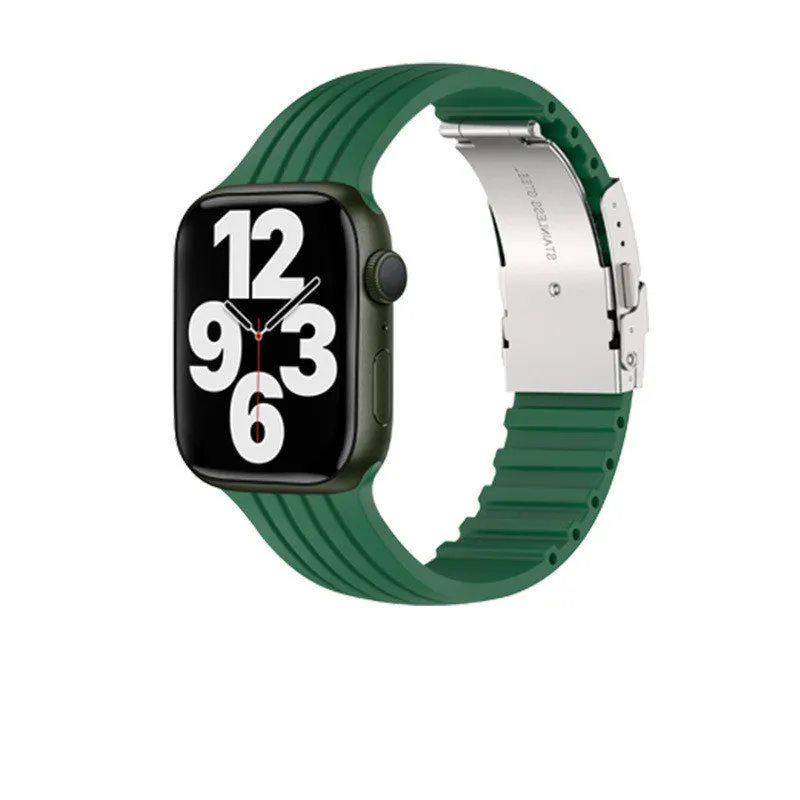 Silicone stripe iWatch strap in black, compatible with 38/40/41mm or 42/44/45mm models