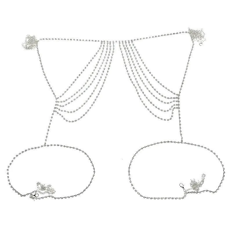 Silver multi-layer rhinestone waist chain hip-hop style women's jewelry