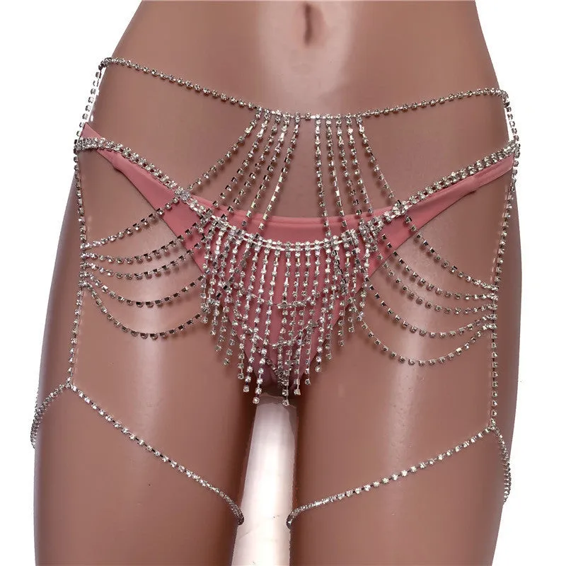 Silver multi-layer rhinestone waist chain hip-hop style women's jewelry
