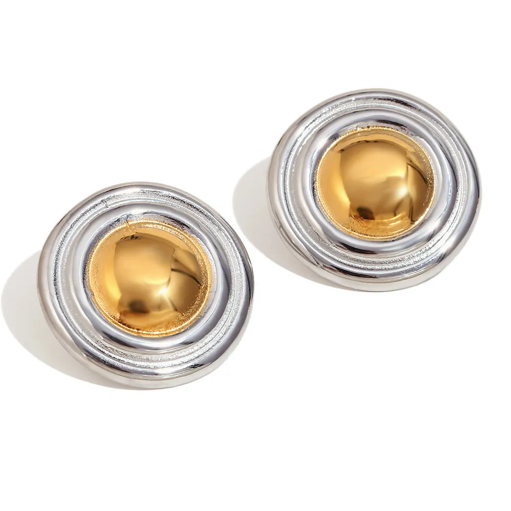 Gold electroplated geometric jewellery set for women with earrings, necklace, and bracelet.