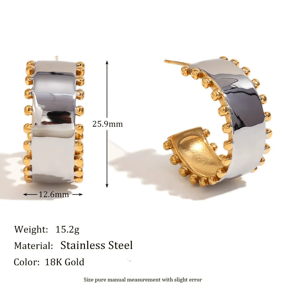 Gold electroplated geometric jewellery set for women with earrings, necklace, and bracelet.