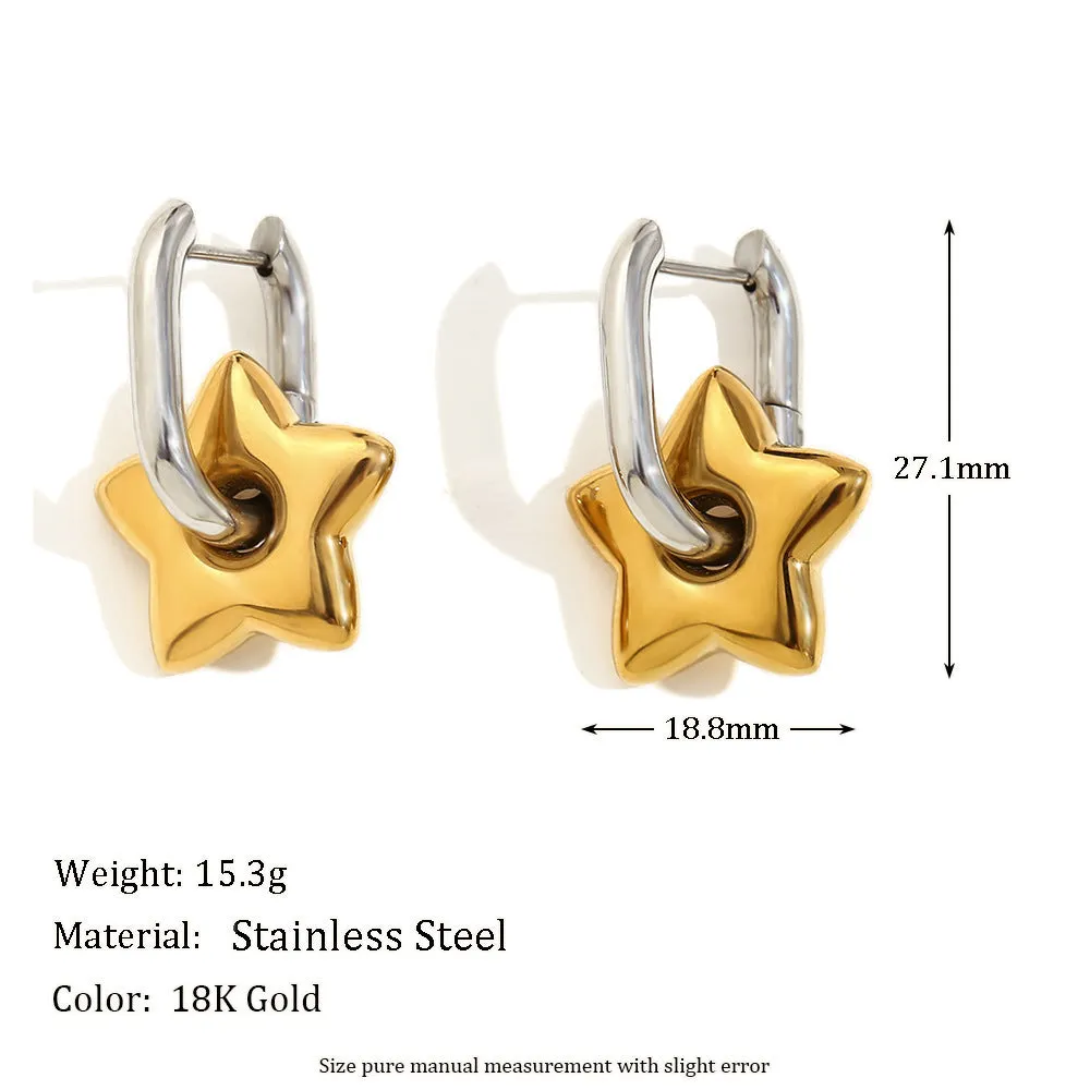 Gold electroplated geometric jewellery set for women with earrings, necklace, and bracelet.