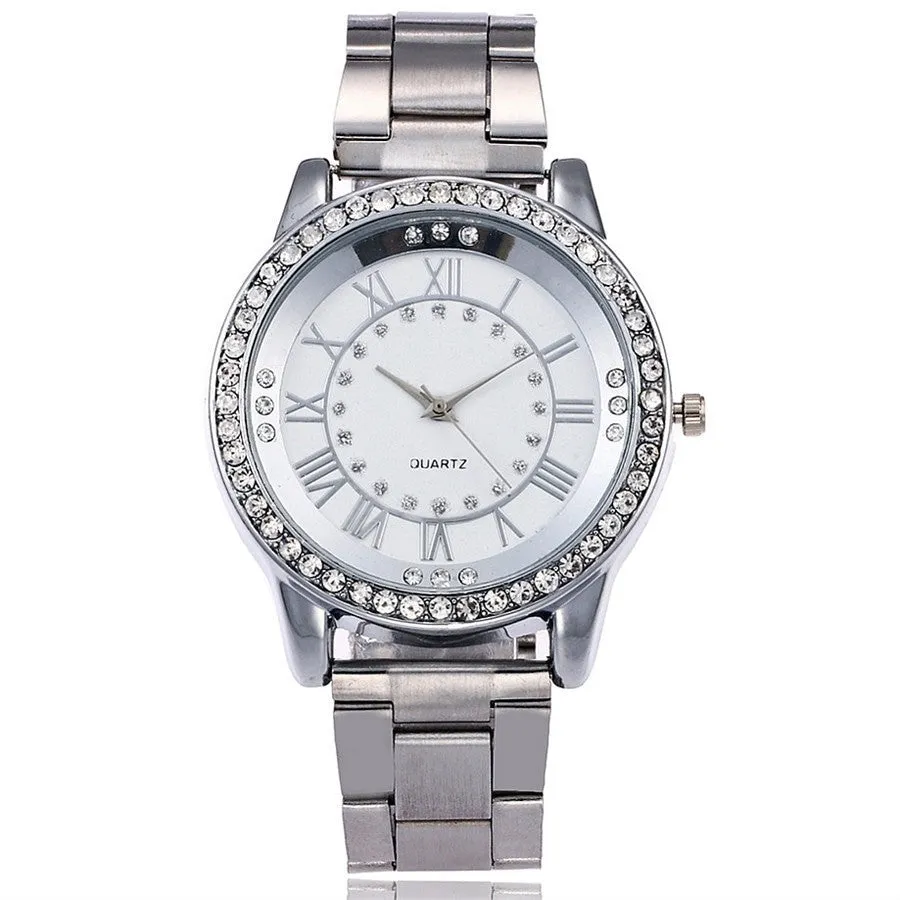 Vansvar women's rose gold quartz wristwatch with round stainless steel case and glass dial
