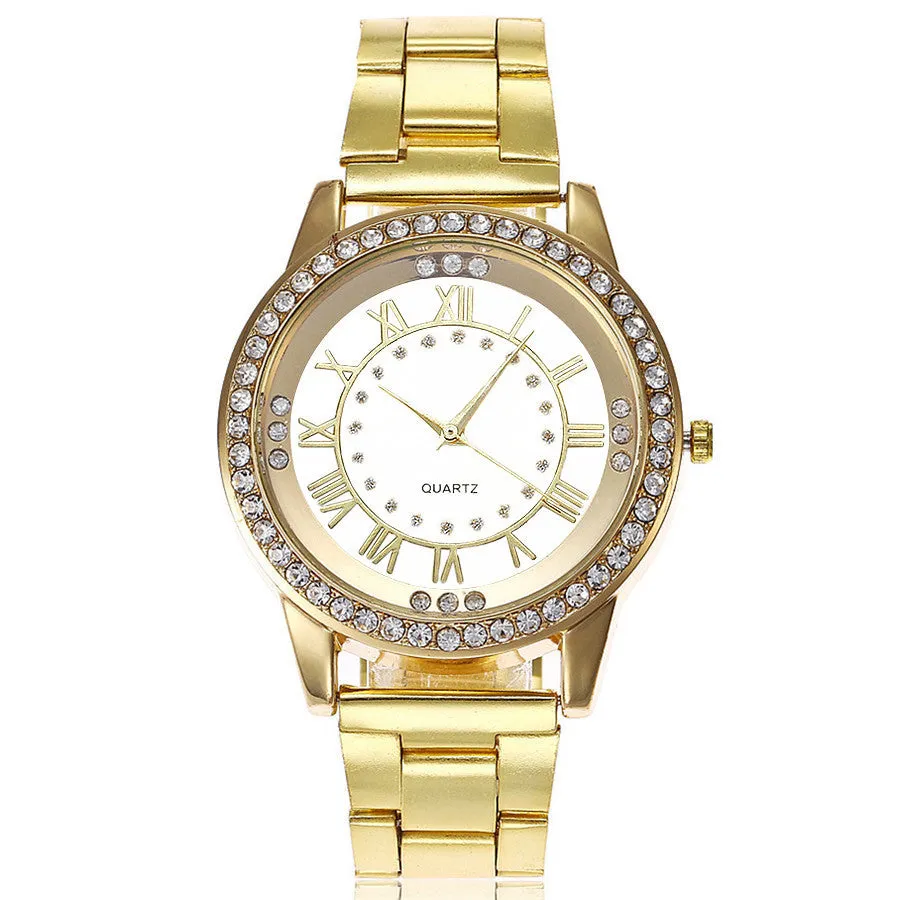 Vansvar women's rose gold quartz wristwatch with round stainless steel case and glass dial