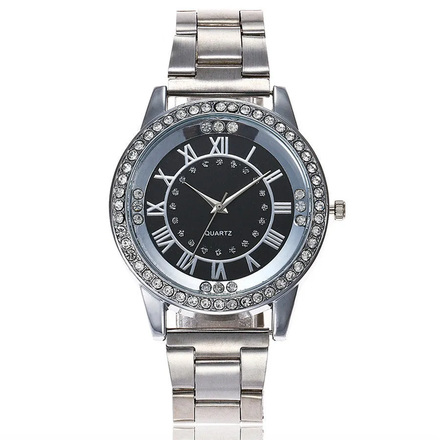 Vansvar women's rose gold quartz wristwatch with round stainless steel case and glass dial