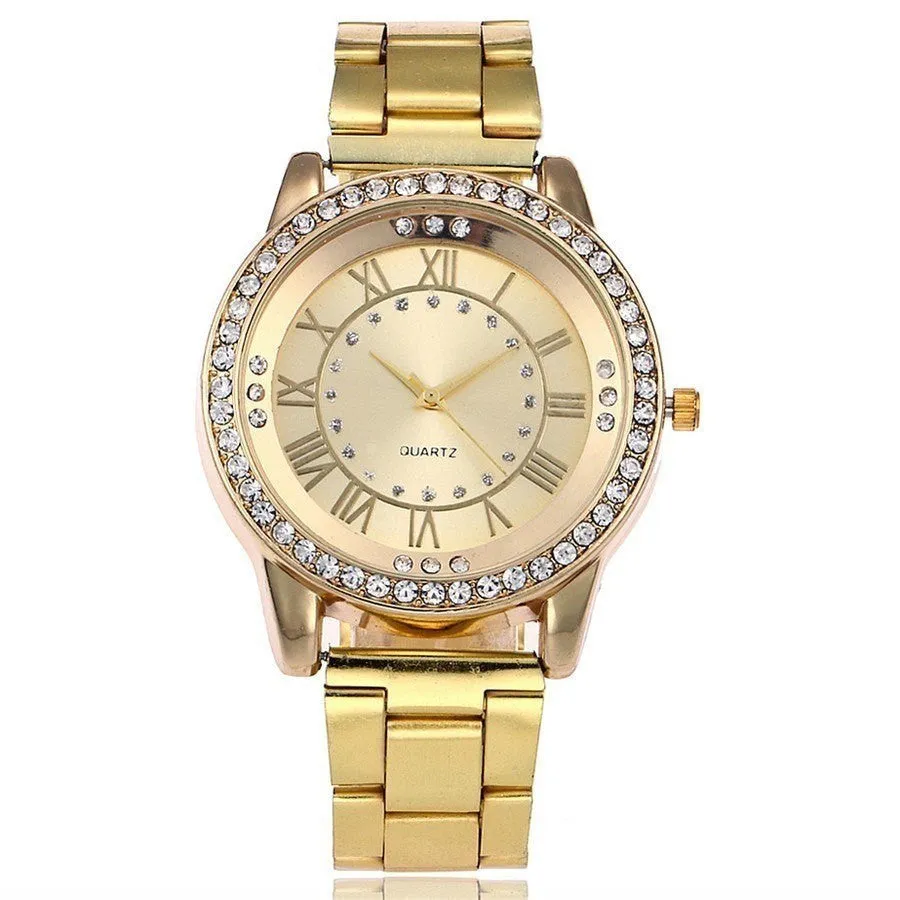 Vansvar women's rose gold quartz wristwatch with round stainless steel case and glass dial