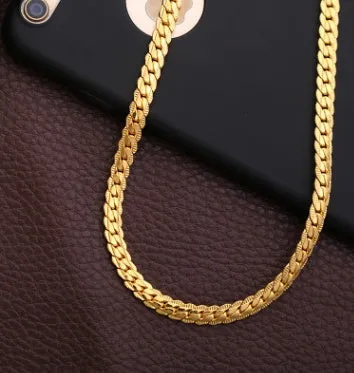 Men gold tone snake chain necklace 5mm width unisex metal geometric no pendant