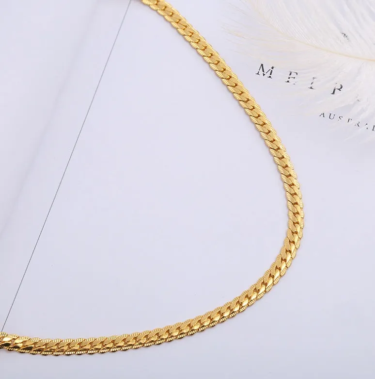 Men gold tone snake chain necklace 5mm width unisex metal geometric no pendant