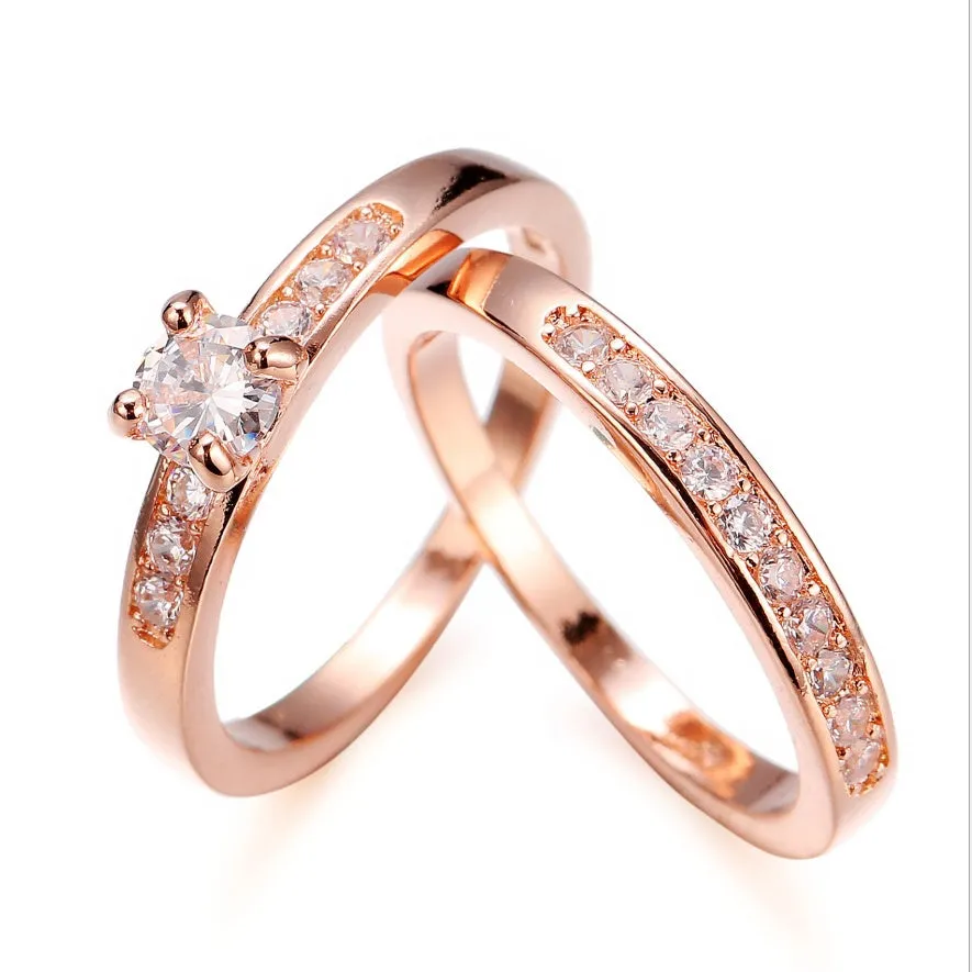 Rose gold ring with diamonds on copper base, available in sizes 5 to 12, shown on a neutral background