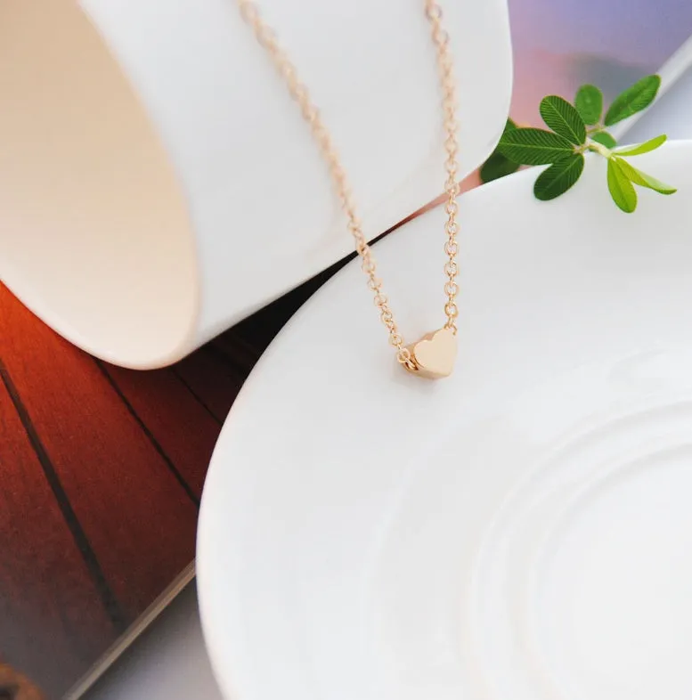 Heart & Soul choker necklace with heart-shaped alloy pendant, plating finish, gold colour, 35cm chain