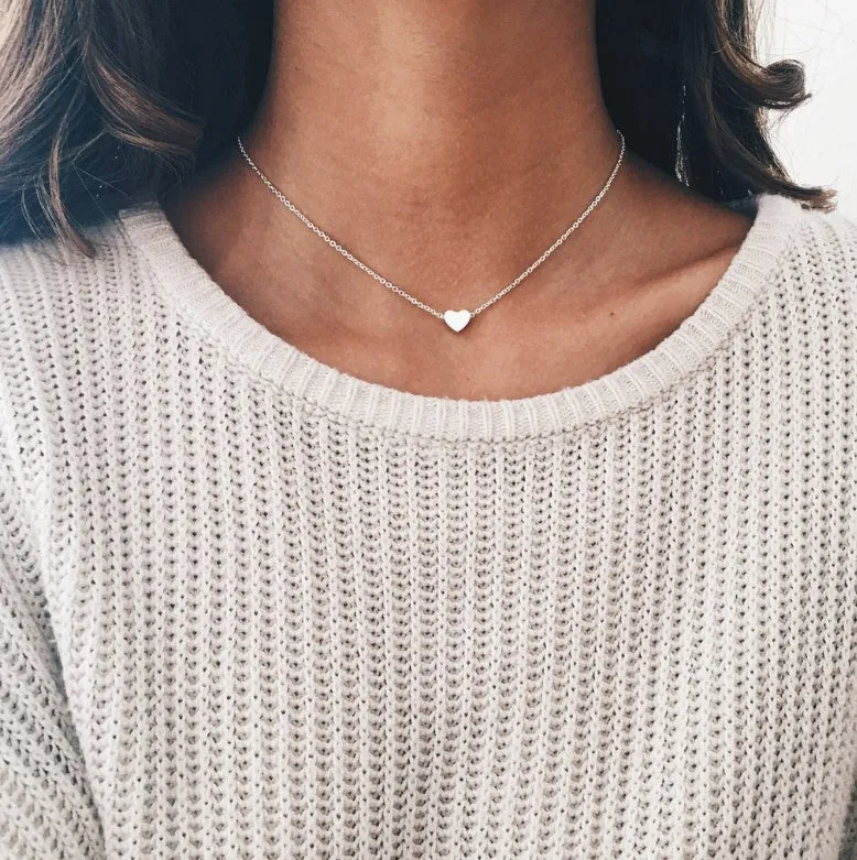 Heart & Soul choker necklace with heart-shaped alloy pendant, plating finish, gold colour, 35cm chain