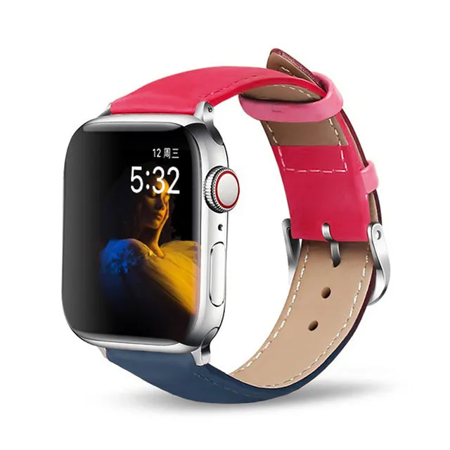 Genuine cow leather Apple Watch strap with metal pin buckle in black, fits 38/40mm and 42/44mm Apple Watch models