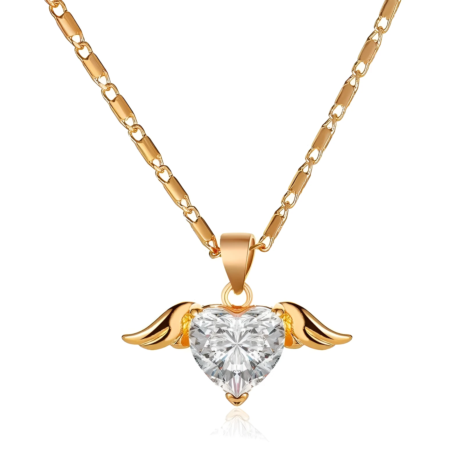 Heart wings necklace for women, copper pendant in gold finish, love themed jewellery