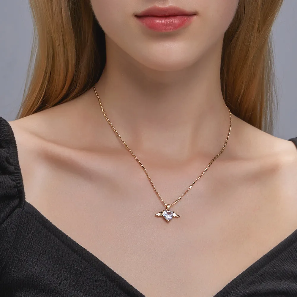 Heart wings necklace for women, copper pendant in gold finish, love themed jewellery