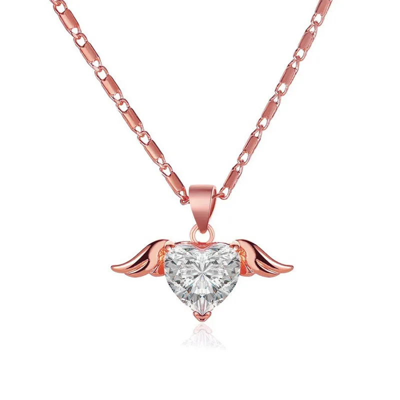 Heart wings necklace for women, copper pendant in gold finish, love themed jewellery