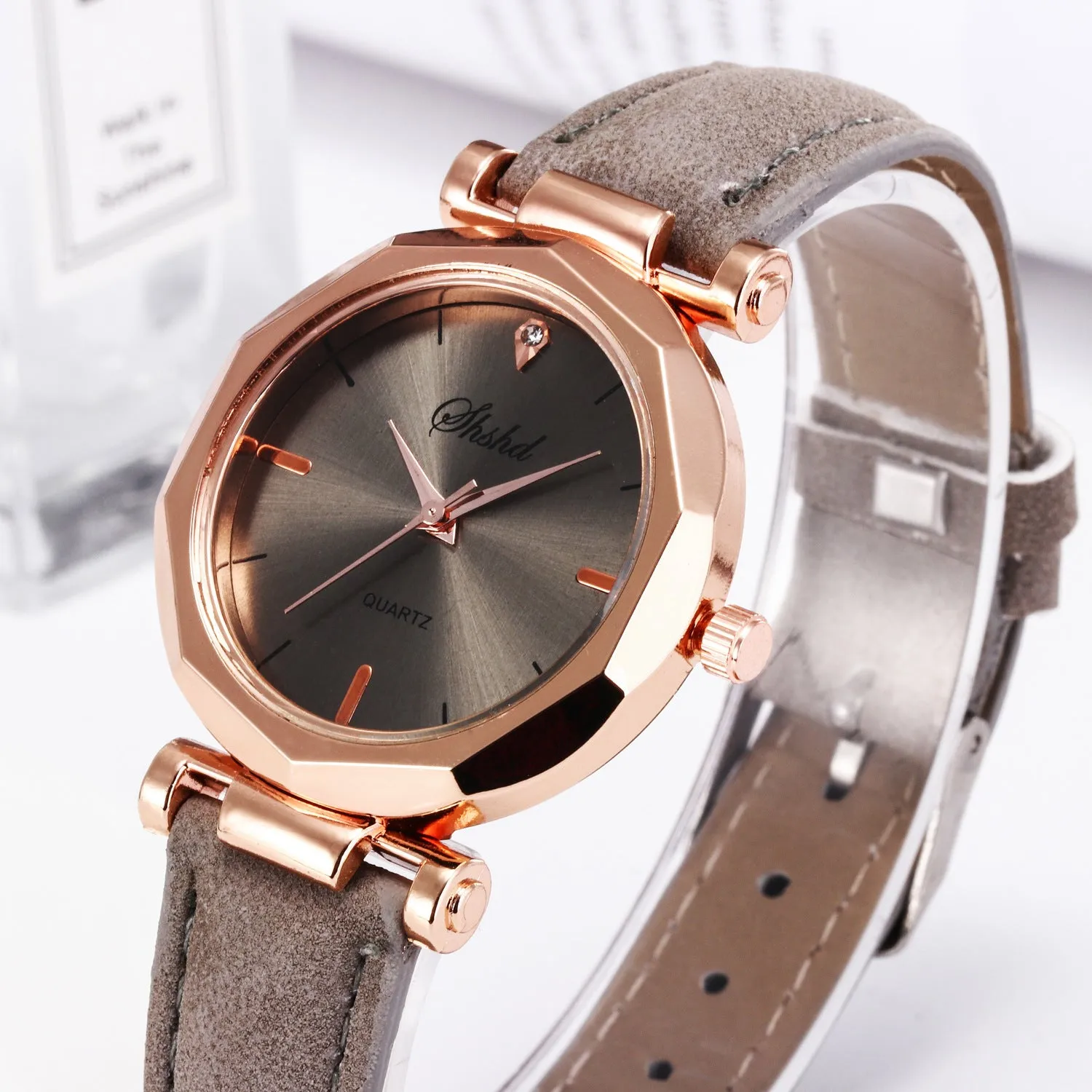 New ladies casual watch with round plastic case, PU strap, and pointer display in multiple colours