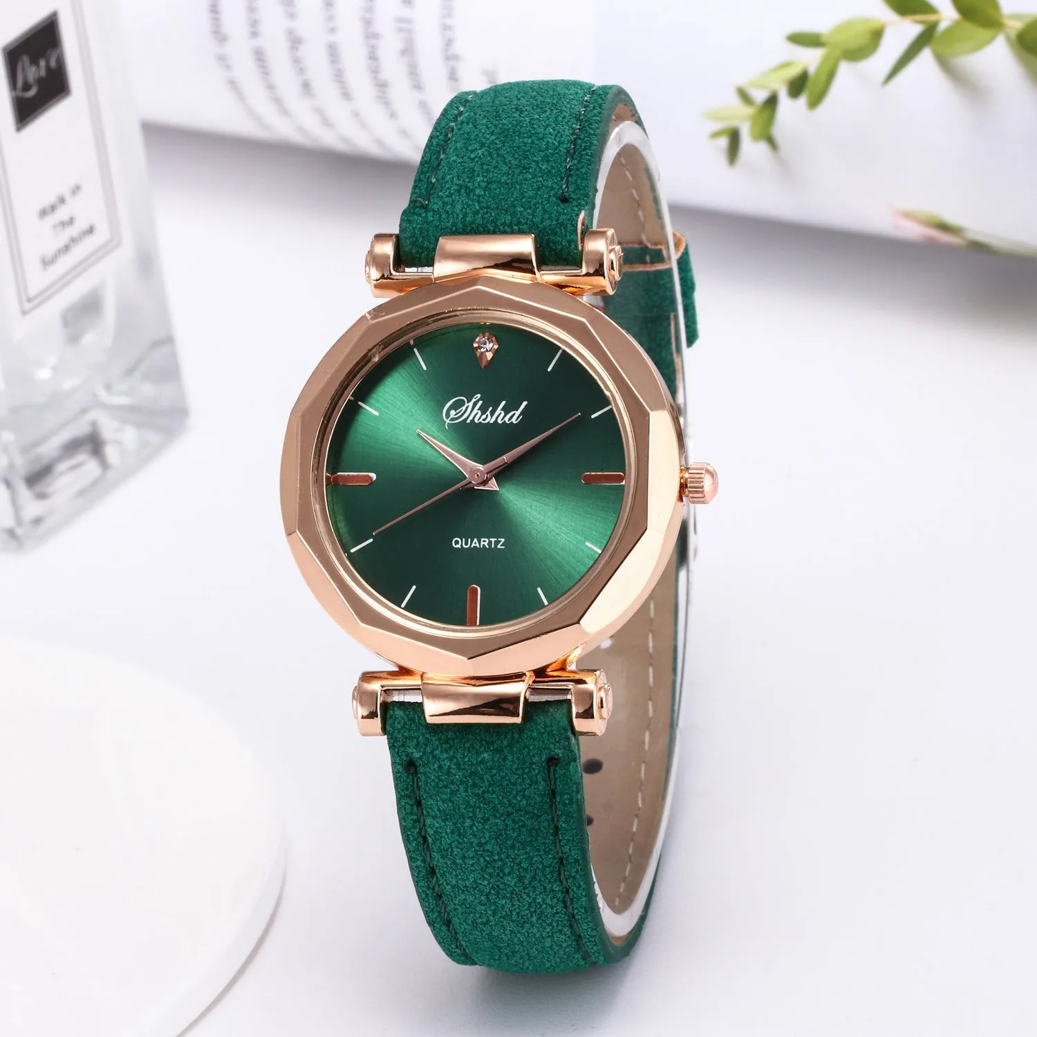 New ladies casual watch with round plastic case, PU strap, and pointer display in multiple colours