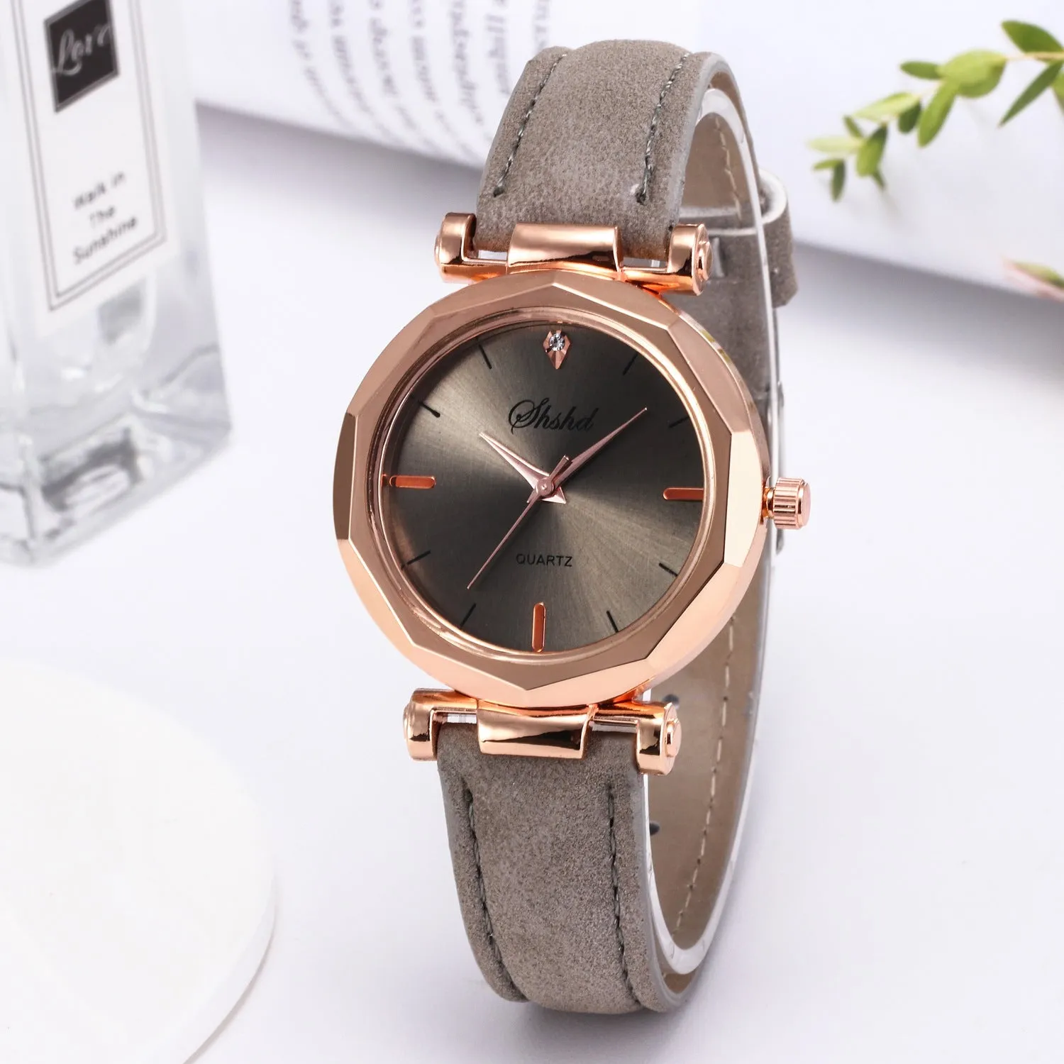 New ladies casual watch with round plastic case, PU strap, and pointer display in multiple colours