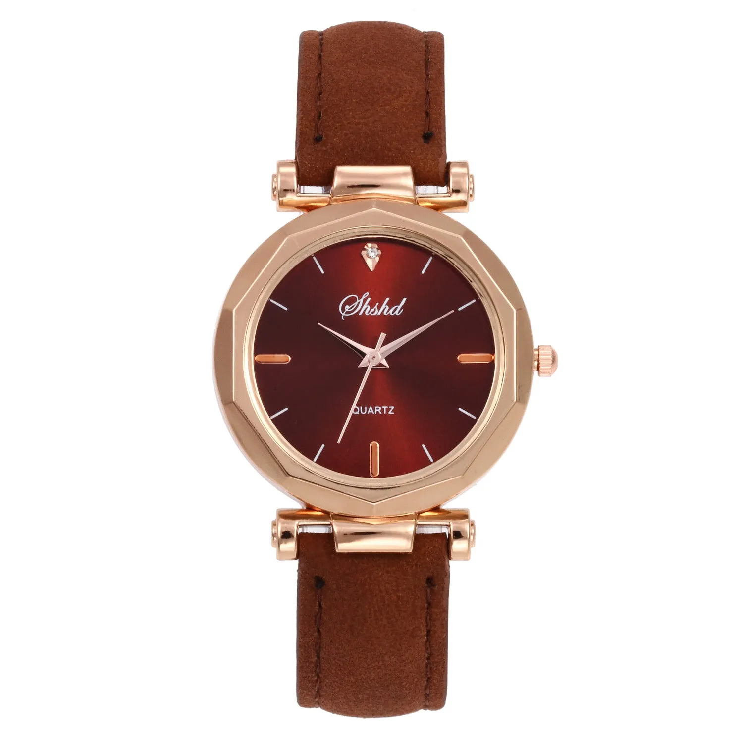 New ladies casual watch with round plastic case, PU strap, and pointer display in multiple colours