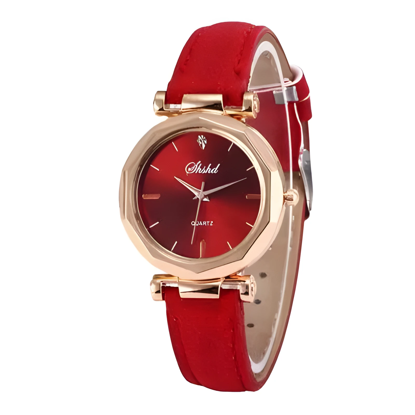 New ladies casual watch with round plastic case, PU strap, and pointer display in multiple colours