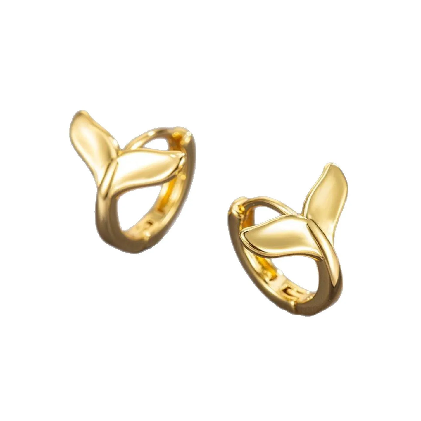 Women's fishtail design copper earrings in white gold or yellow gold electroplated finish