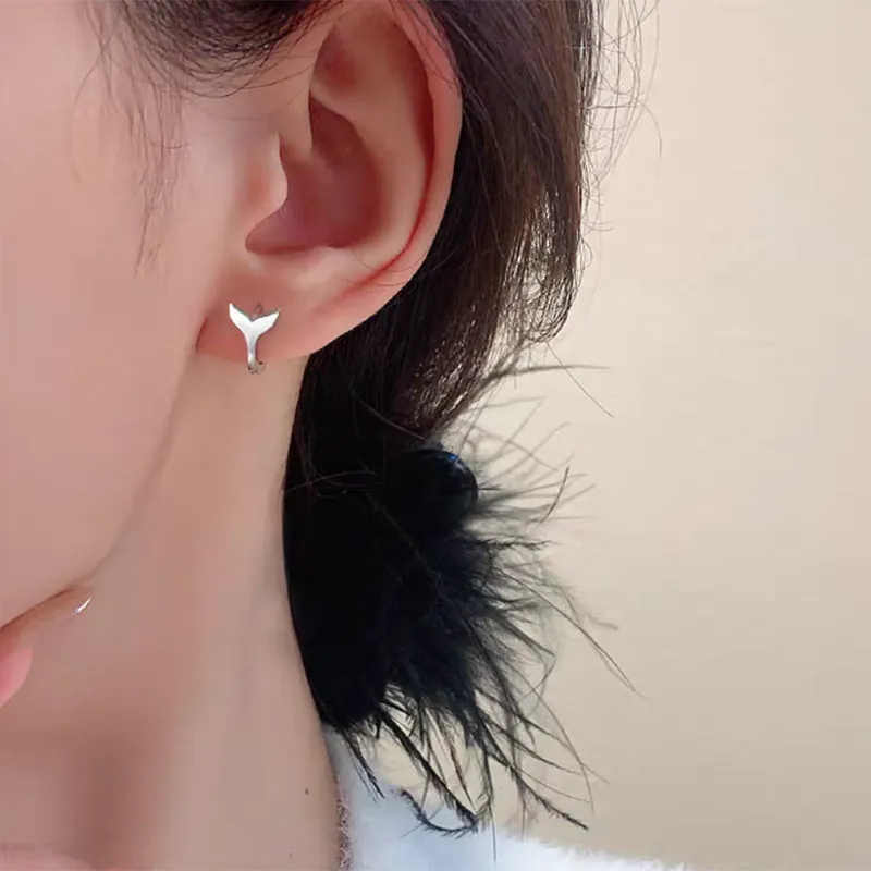 Women's fishtail design copper earrings in white gold or yellow gold electroplated finish