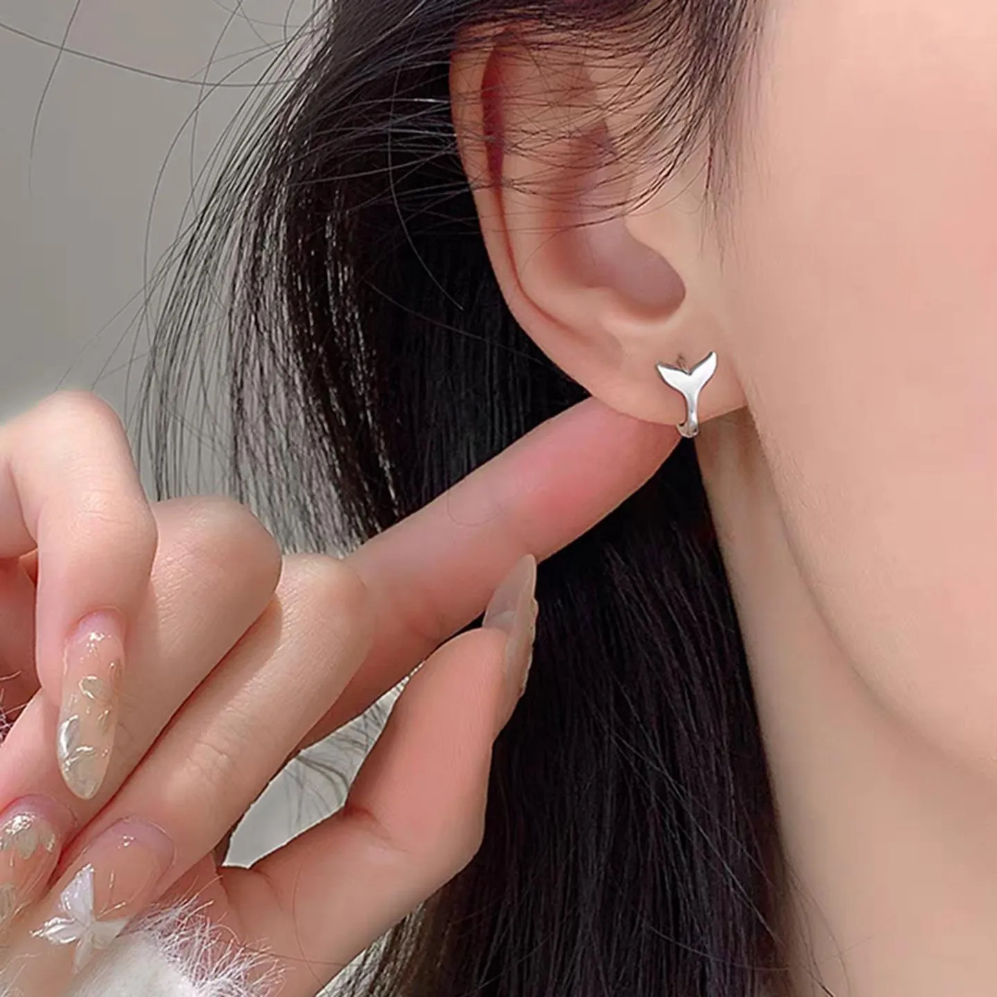 Women's fishtail design copper earrings in white gold or yellow gold electroplated finish