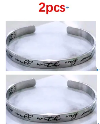 Titanium steel cuff bracelet with engraved inspirational quotes, 6mm width, vacuum-plated finish