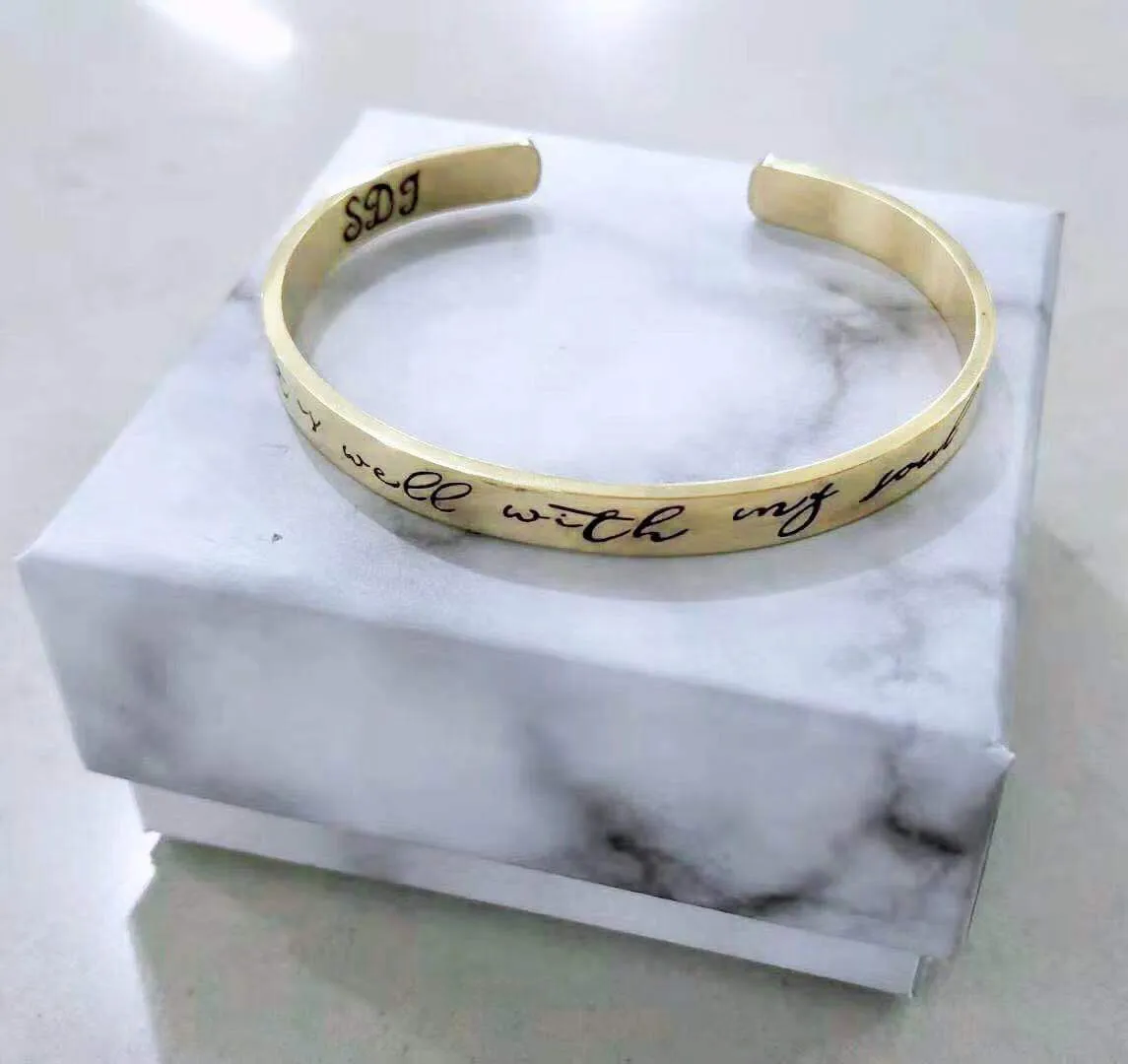 Titanium steel cuff bracelet with engraved inspirational quotes, 6mm width, vacuum-plated finish