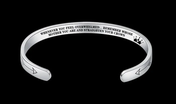 Titanium steel cuff bracelet with engraved inspirational quotes, 6mm width, vacuum-plated finish