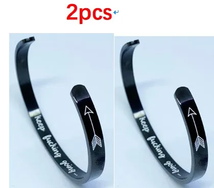 Titanium steel cuff bracelet with engraved inspirational quotes, 6mm width, vacuum-plated finish