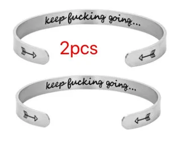 Titanium steel cuff bracelet with engraved inspirational quotes, 6mm width, vacuum-plated finish