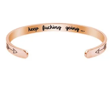 Titanium steel cuff bracelet with engraved inspirational quotes, 6mm width, vacuum-plated finish