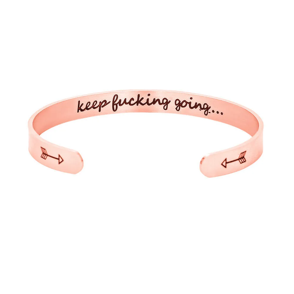 Titanium steel cuff bracelet with engraved inspirational quotes, 6mm width, vacuum-plated finish