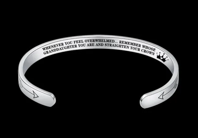 Titanium steel cuff bracelet with engraved inspirational quotes, 6mm width, vacuum-plated finish