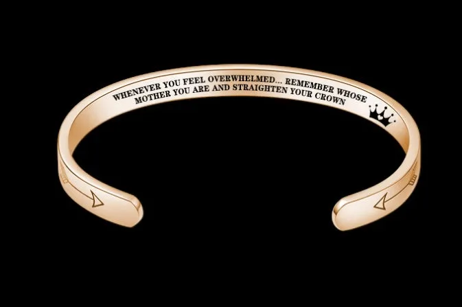 Titanium steel cuff bracelet with engraved inspirational quotes, 6mm width, vacuum-plated finish