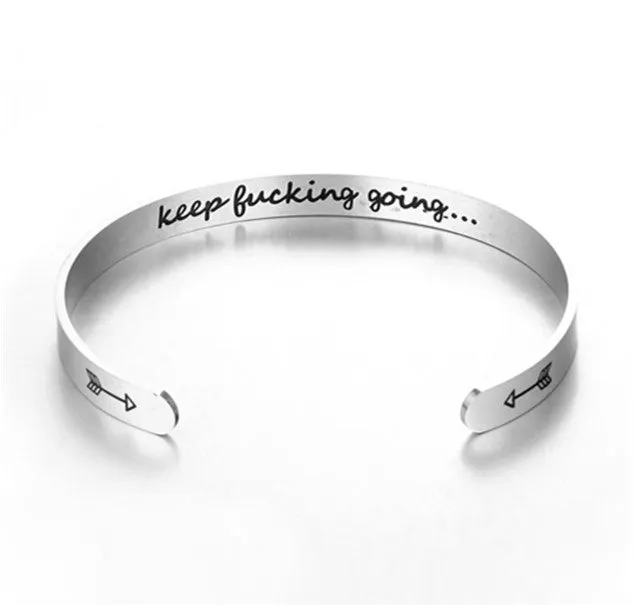 Titanium steel cuff bracelet with engraved inspirational quotes, 6mm width, vacuum-plated finish