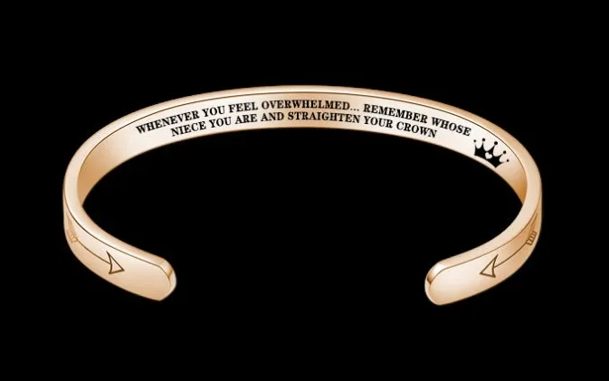 Titanium steel cuff bracelet with engraved inspirational quotes, 6mm width, vacuum-plated finish