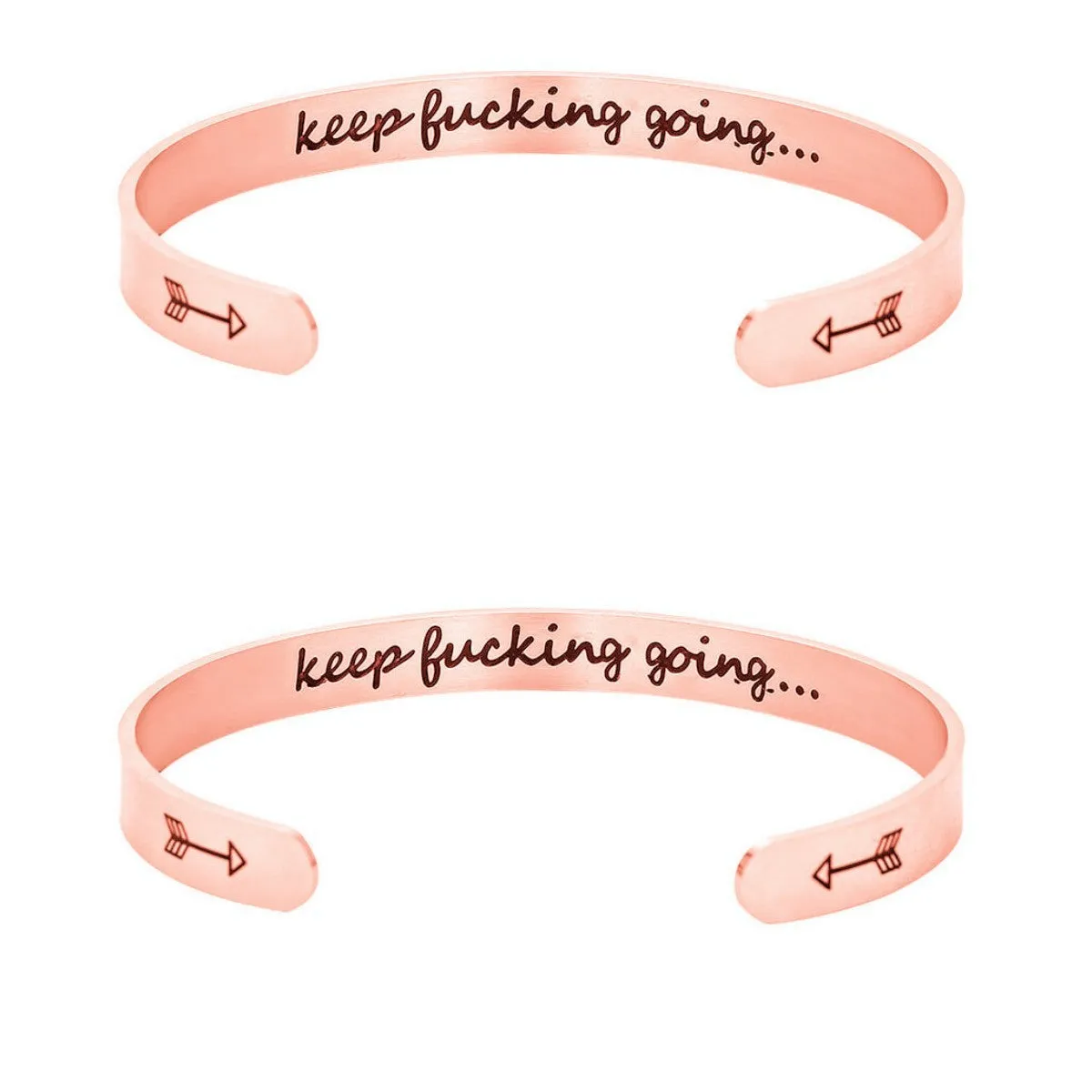 Titanium steel cuff bracelet with engraved inspirational quotes, 6mm width, vacuum-plated finish