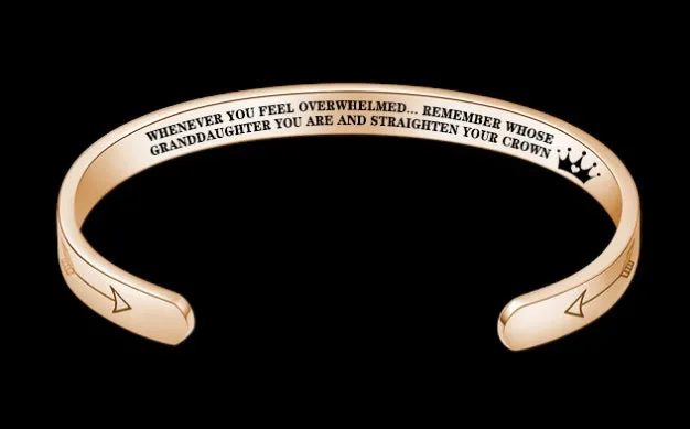 Titanium steel cuff bracelet with engraved inspirational quotes, 6mm width, vacuum-plated finish