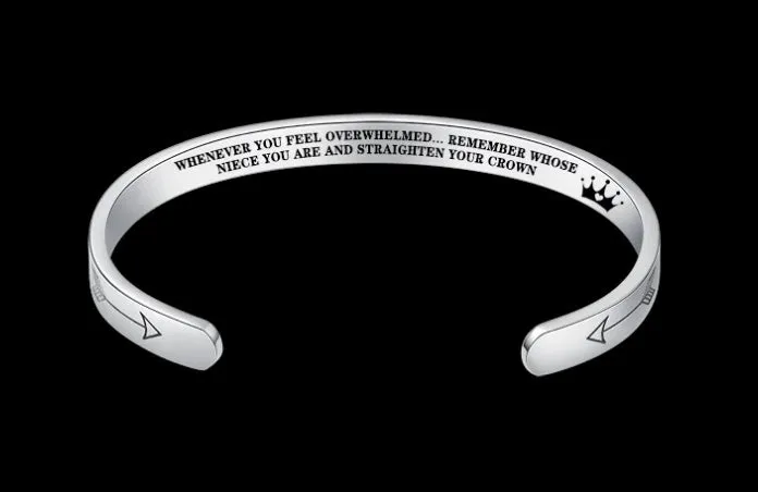 Titanium steel cuff bracelet with engraved inspirational quotes, 6mm width, vacuum-plated finish
