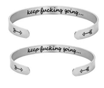 Titanium steel cuff bracelet with engraved inspirational quotes, 6mm width, vacuum-plated finish