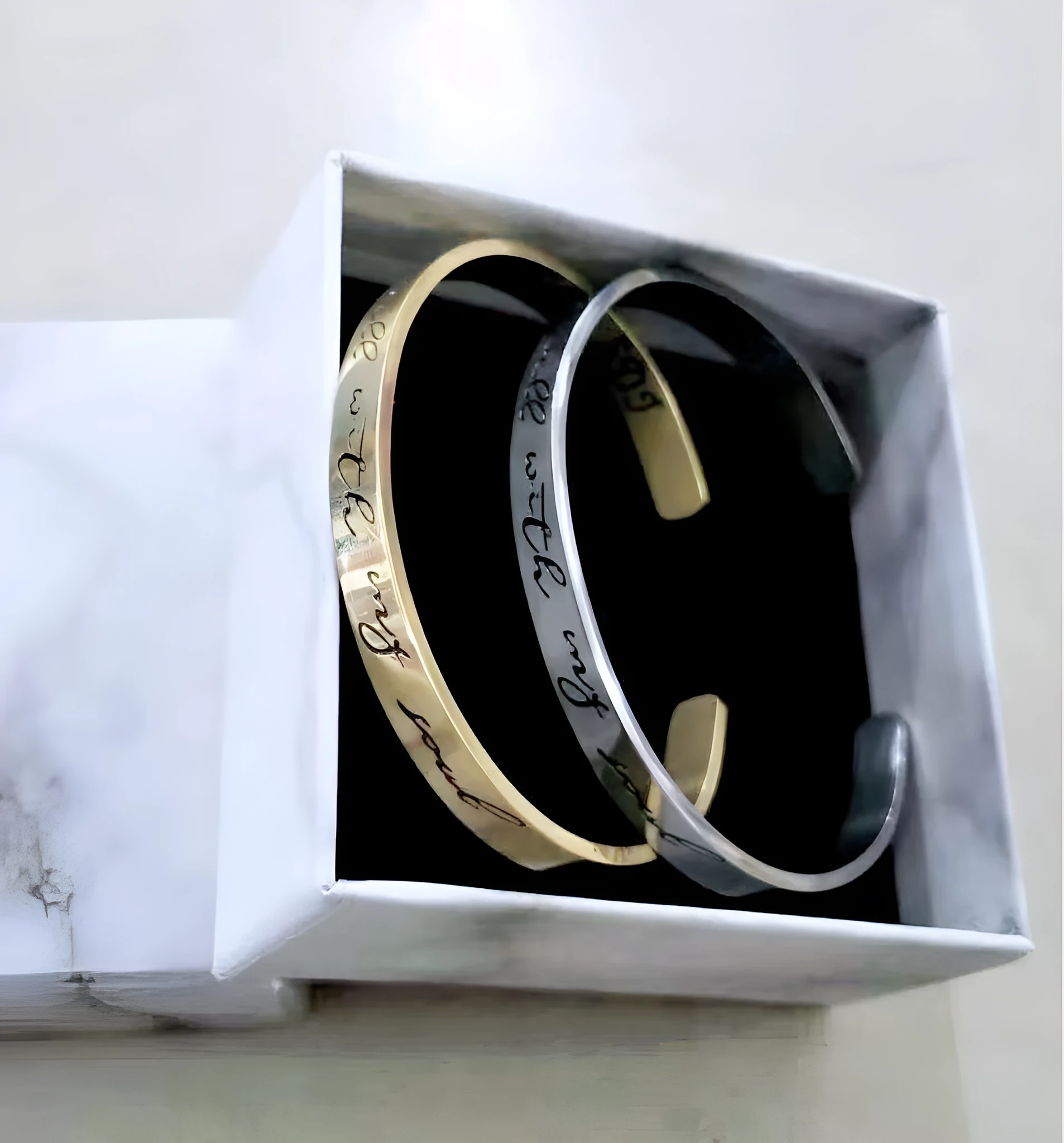 Titanium steel cuff bracelet with engraved inspirational quotes, 6mm width, vacuum-plated finish