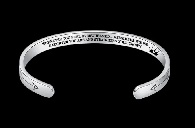 Titanium steel cuff bracelet with engraved inspirational quotes, 6mm width, vacuum-plated finish
