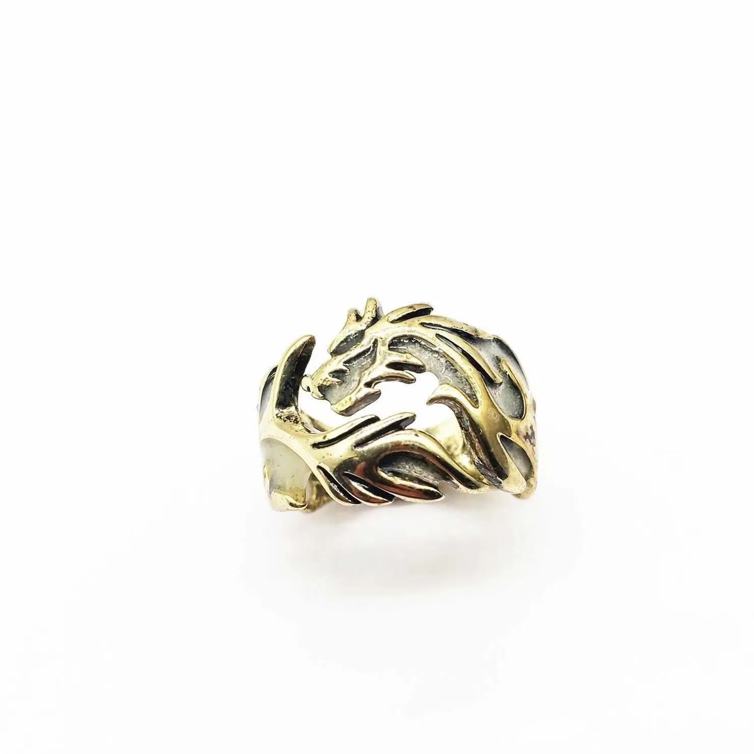 Chinese style luminous dragon pattern adjustable ring in archaism silver blue and green