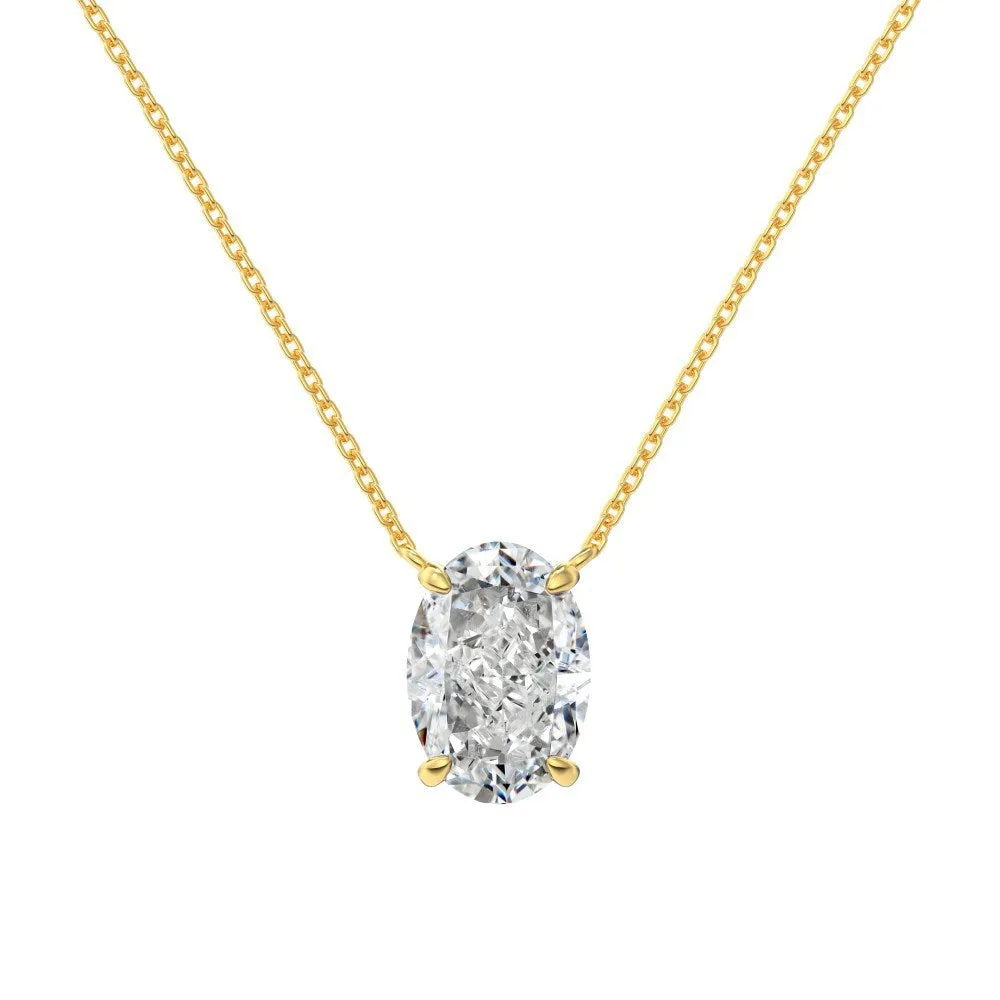 Sterling silver necklace with geometric oval ice flower pendant in platinum or gold finish