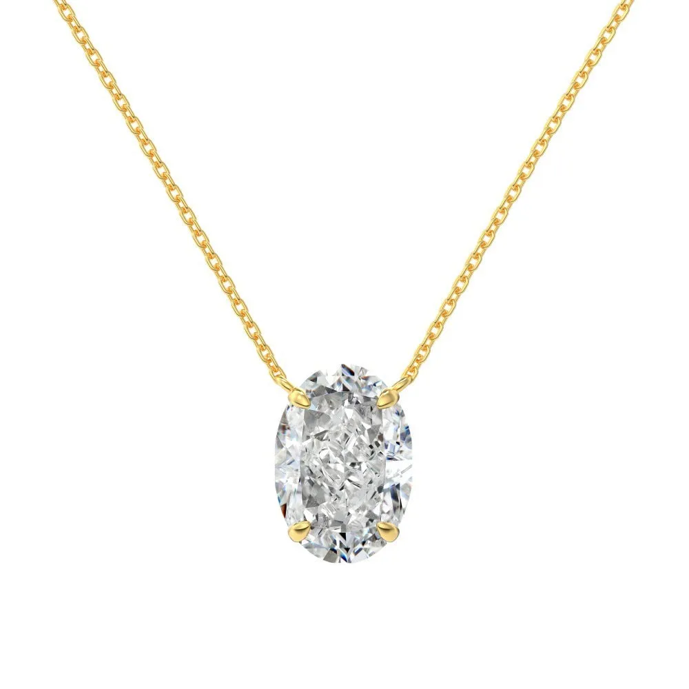 Sterling silver necklace with geometric oval ice flower pendant in platinum or gold finish
