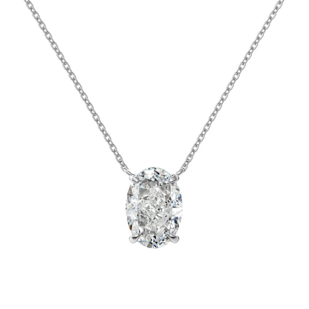 Sterling silver necklace with geometric oval ice flower pendant in platinum or gold finish