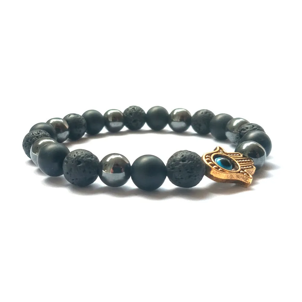 Handmade stone beaded bracelet 8mm beads 18-19cm circumference electroplated alloy silver colour